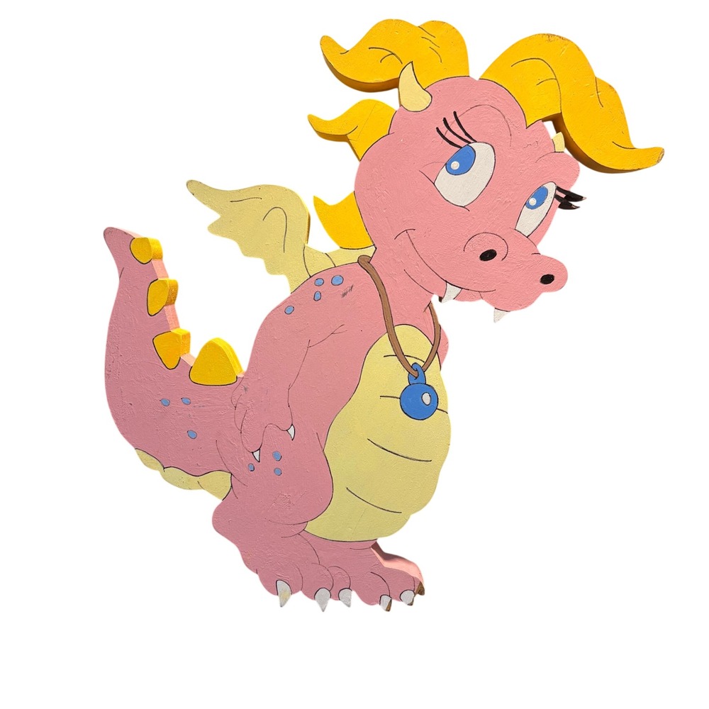 Unbranded Dragon Wall Art Kids 22x17 Pink Good Hand Carved Painted Wood Plaque